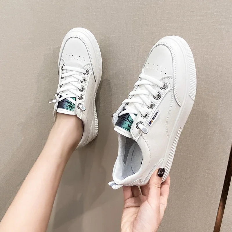 Genuine leather cowhide small white shoes for women's 2024 new versatile casual flat bottomed summer thin student board shoes