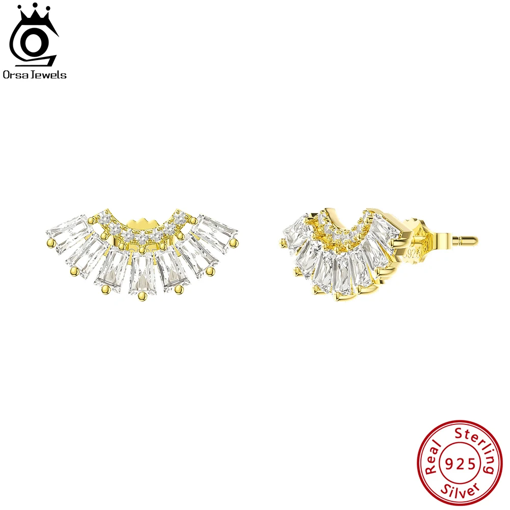 

ORSA JEWELS Genuine 925 Sterling Silver Feather Fairy Wings Stud Earrings for Women Fashion Silver Zirconia Jewelry SE374