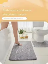 Bathroom Foot Mat Coral Velvet Non-slip Absorbent Embossed Goose Stone Memory Foam Thickening Absorbent Mat Door Mat