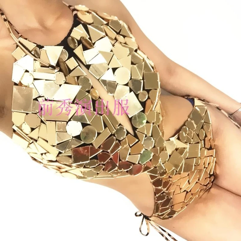 Neue sexy Mädchen Spiegel Kostüm Club Party Spiegel Anzug Damen Gogo Clubwear Nachtleben Kleid Tanz Kleidung Body
