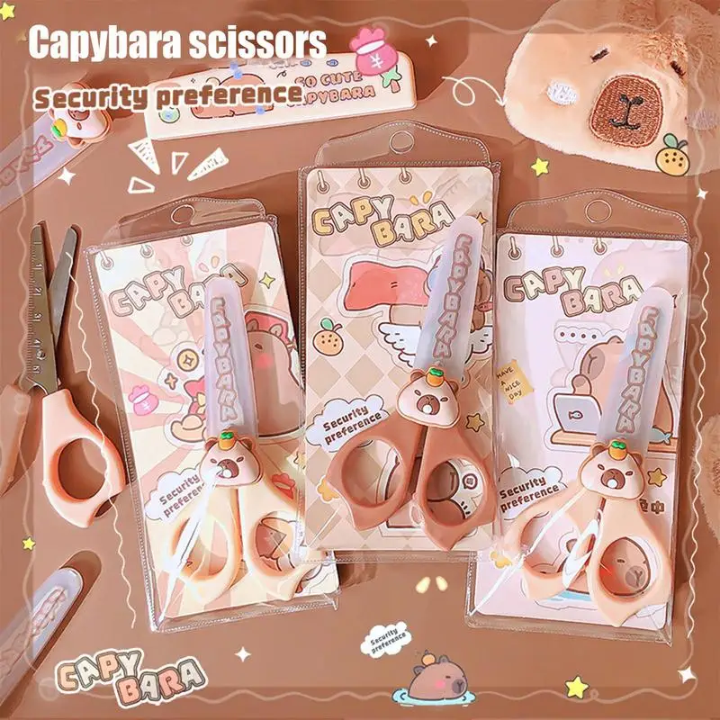 Kid Scissors Cartoon Capybara Safety Scissors With Round Tip Multifunctional Students Stationery Small Cutting Scrapbooking