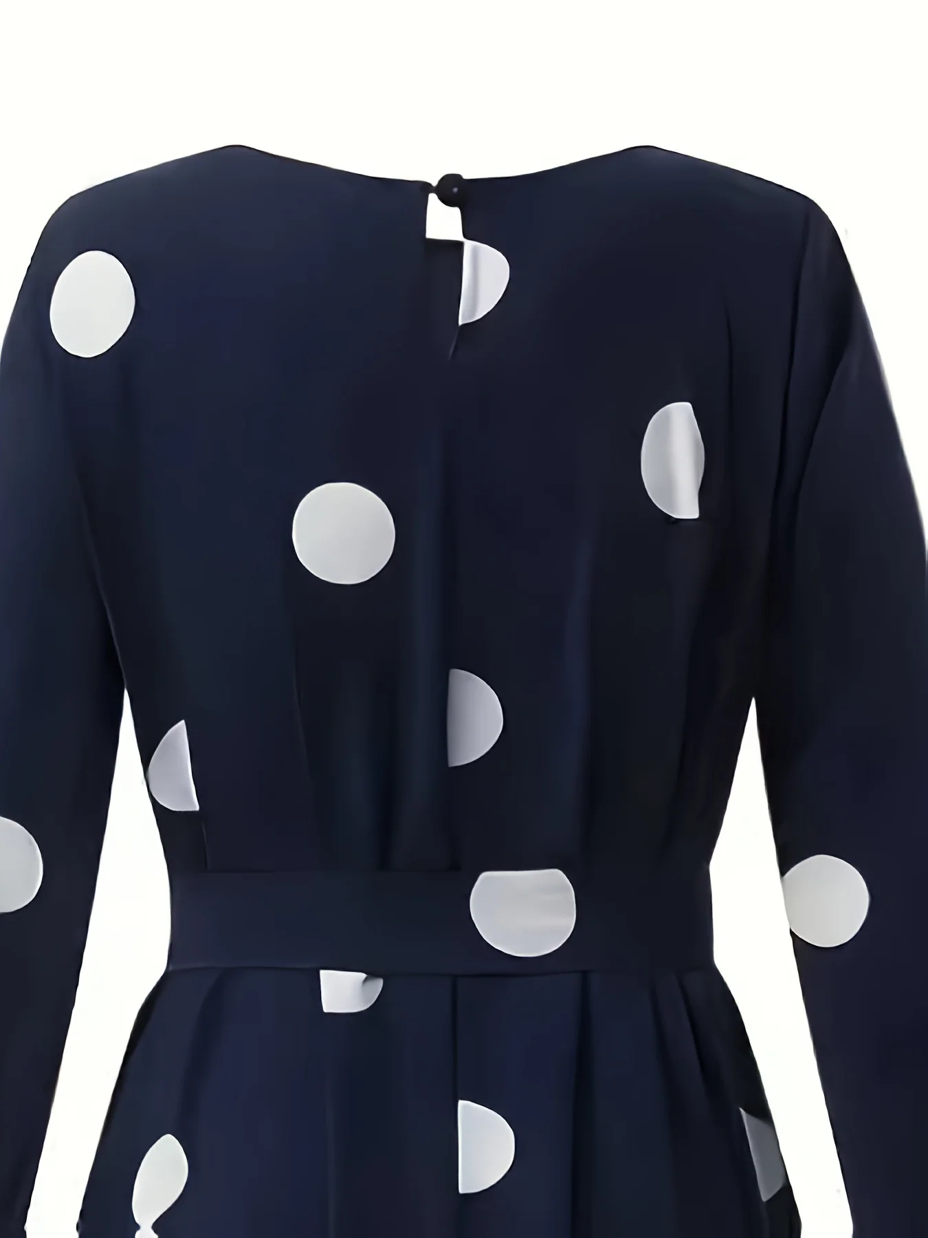 Damenkleid im Nahost-Stil, Lässig-Elegantes Langarm-Maxikleid mit Rundhalsausschnitt und Polka-Dot-Muster – Detail 3