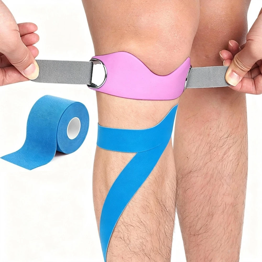 Patellar Tendon Support Strap & Kinesiology Tape Set Adjustable Silicone Compression Patella Band Stability Knee Brace Kit
