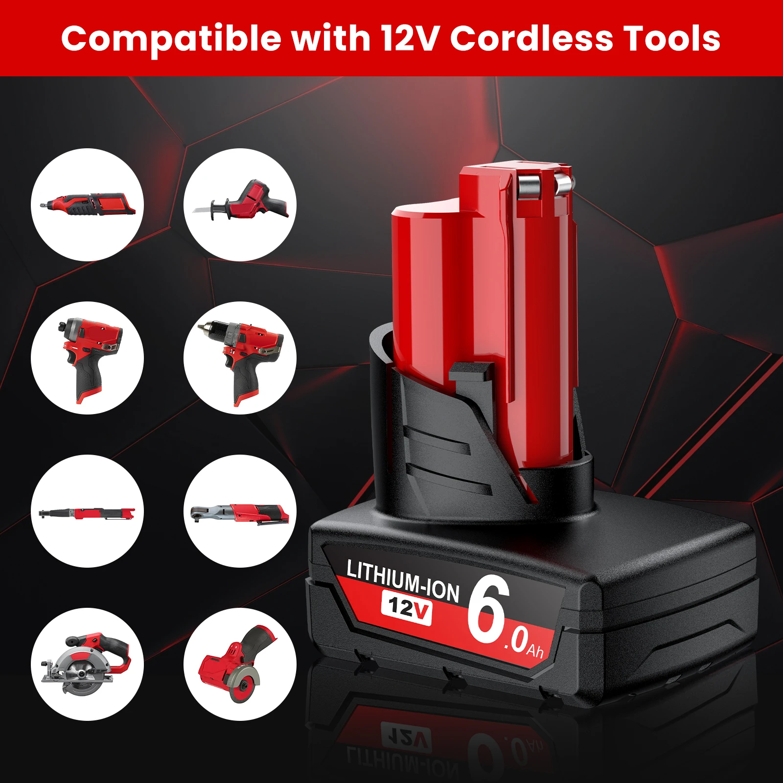 For Milwaukee 12V Tool Battery For Milwaukee 6000mAh Lithium Battery Impact Wrench Drill Power Tools Battery