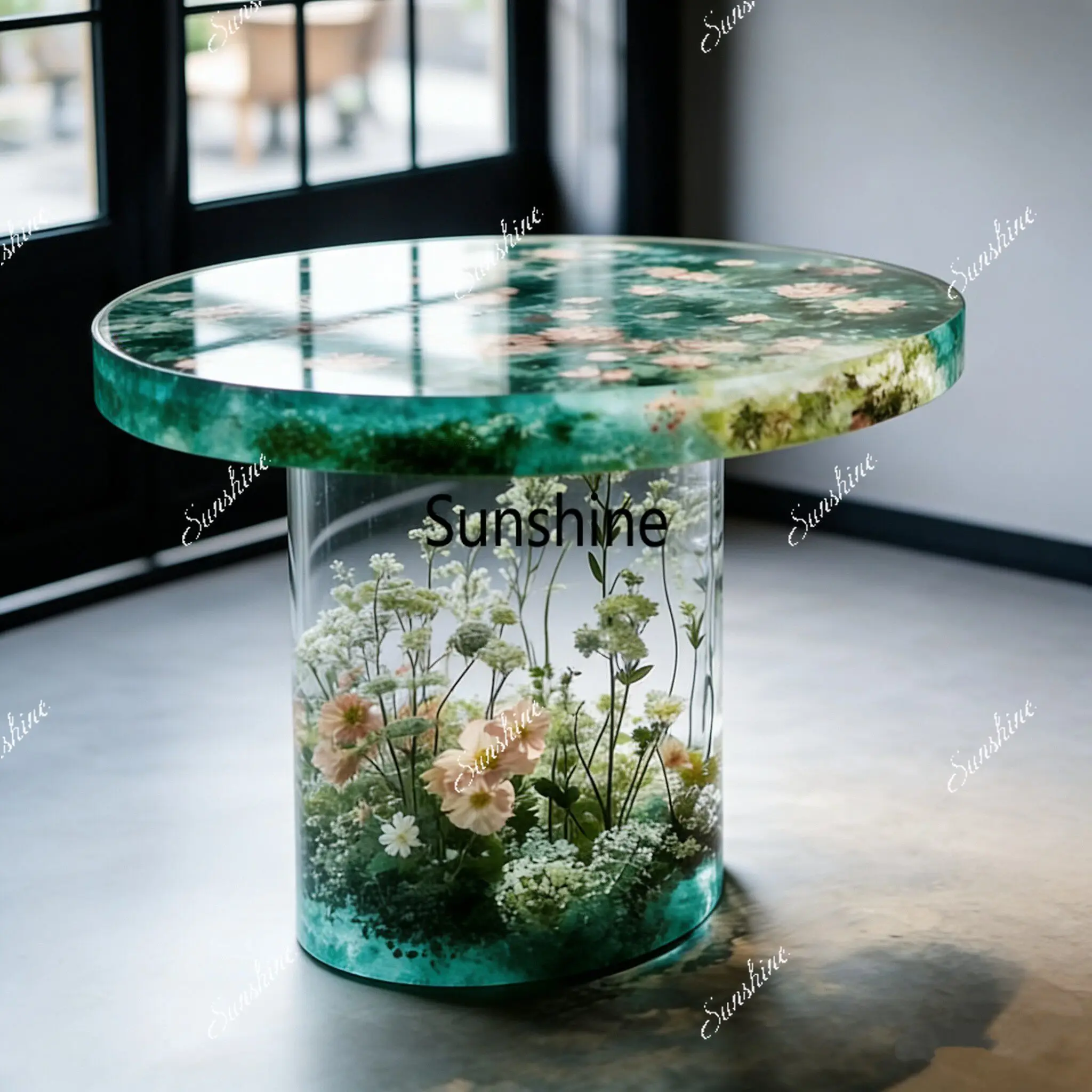 

Wabi Sand wind transparent resin coffee table, living room homestay atmosphere round side table