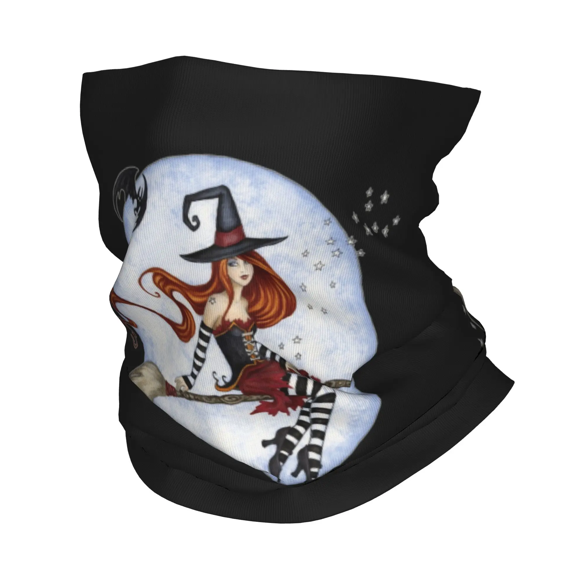 Custom Halloween Witch Moonlight Ride Bandana Neck Gaiter UV Protection Face Scarf Cover Men Women Goth Occult Headwear Tube
