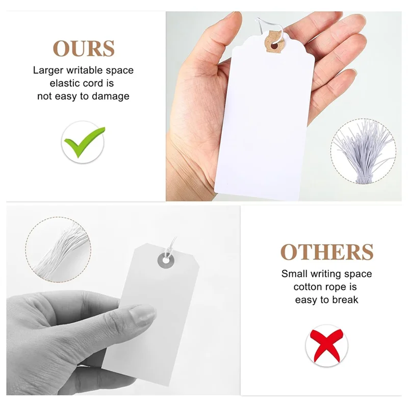 Комплект из 120 тегов с эластичной маркировкой, комплект подвесных бирки с прикрепленным шнурком, усиленным отверстием, записываемые бирки 4,76x2,36 дюйма