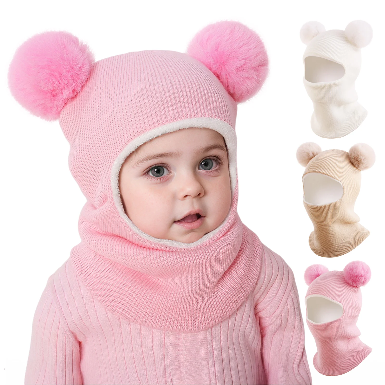 2-10 Jahre Kinder-Mütze und Nackenwärmer in Einem, Fleece-Gefüttert und Verdickt, Ohrenschutz, Überzieh-Mütze, Winter Unisex Babymütze