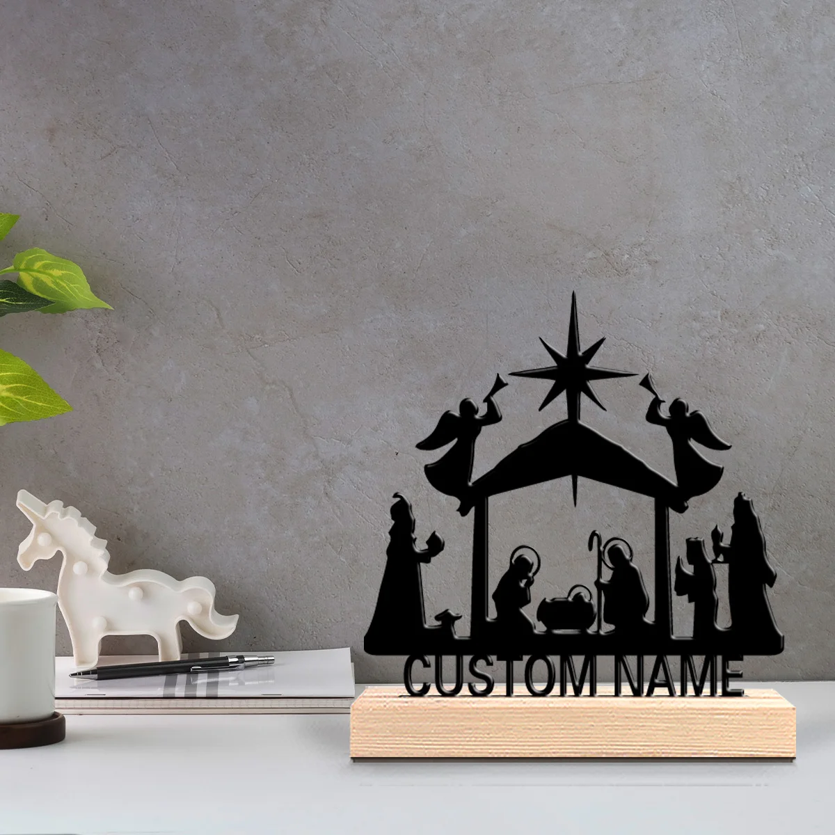 1pc Romantic Personalized Custom Pilgrimage Metal Statues Modern Wooden Base Decor for Office Living Room Nature-Inspired