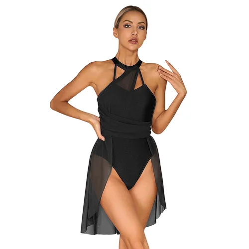 Imagen 2 del producto Vestido de baile lírico de Ballet sin mangas para mujer, leotardo de danza contemporánea hueco de gasa, Ropa de baile, disfraz de escenario actuación