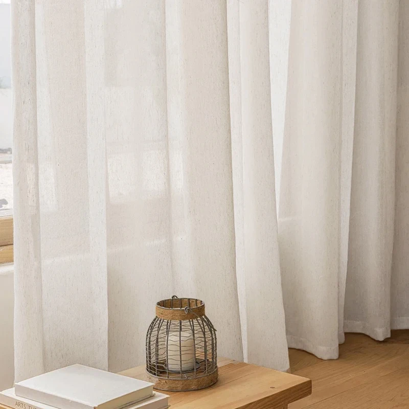 Japanese Linen Look Sheer Curtains for the Living Room Hall Window Tulle Bedroom Curtain Elegant Ready-made Room Kitchen Cortina