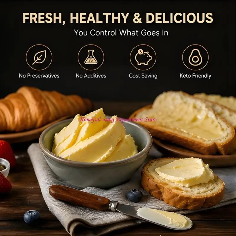  Button-control butter churner with visible jar for cream mixing