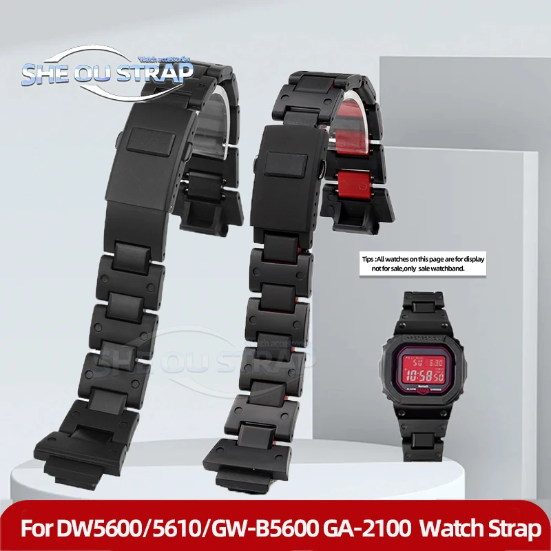 Composite Plastic Steel Watchstrap For Casio G-shock GW-B5600 DW5600/5610/ GA2100 Watchband Convex joint 16mm Black Red