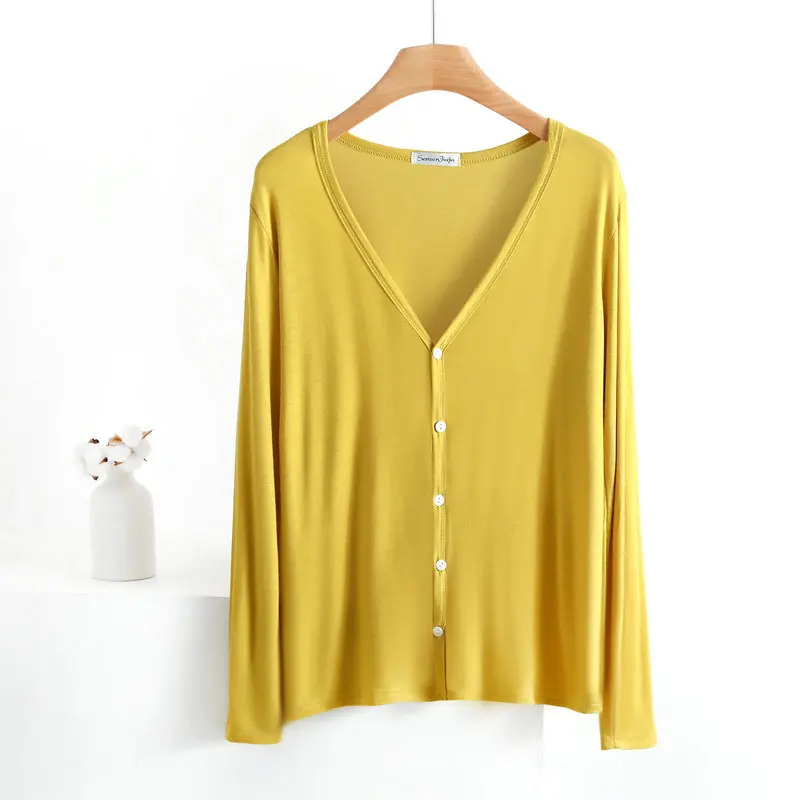 Summer Spring Modal Cardigan Long sleeves Candy colors  V Neck Tshirt Open-front sun-proof clothing Air-conditioned tops