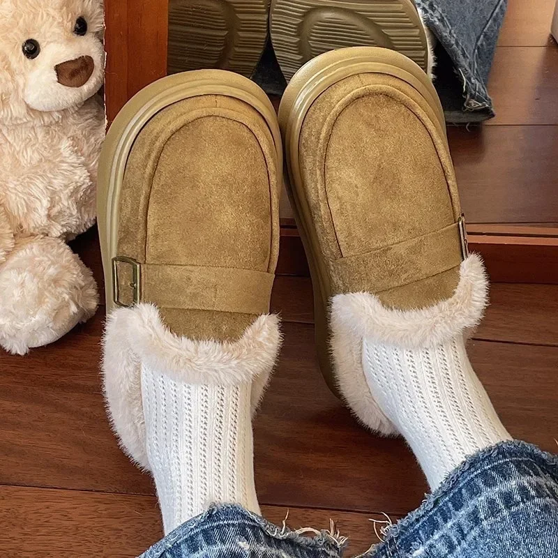 Fashionable Casual Women'S Home Slippers Winter Plush Cotton Slippers Luxury Brand Designer Cotton Boots Furry Warm Flat Shoes