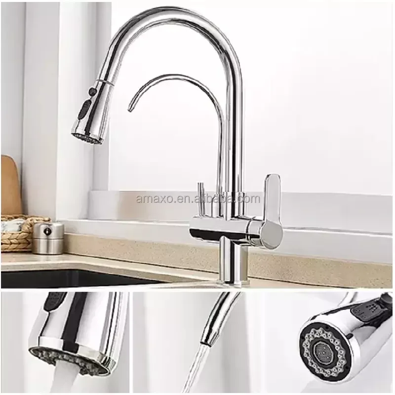 Multifunctional Pull Out Kitchen Faucet Mixer Water Tap 304 Stainless Steel Kitchen Sink Faucet
