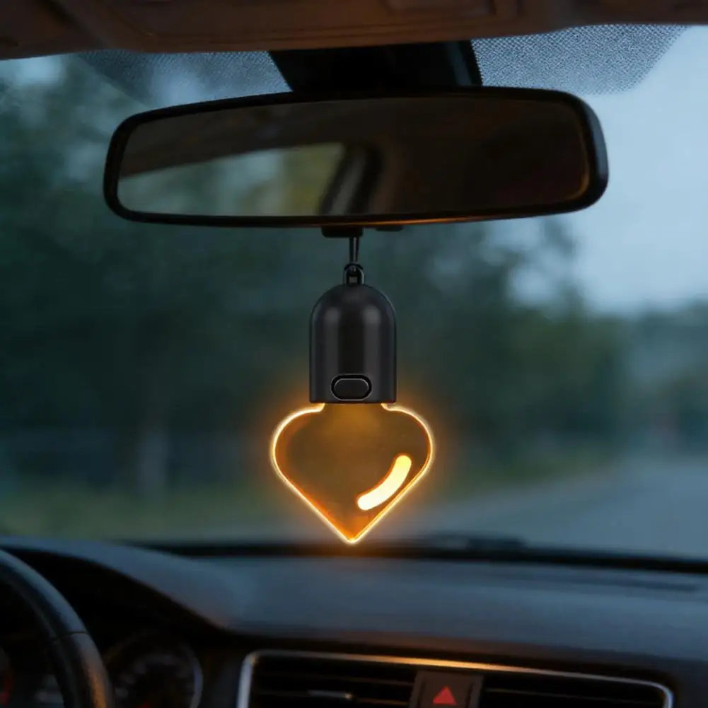 Heart Shaped Car Rearview Mirror Hanging Light USB Rechargeable Warm LED Atmosphere Lamp Cute Auto Interior Decor Pendant Light