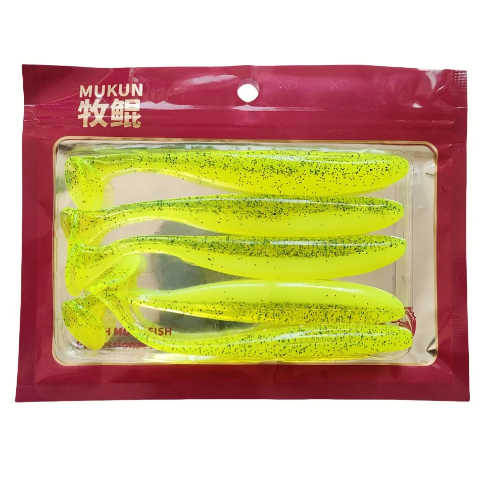 MUKUN 5 Stück 12 cm 8,5 g T-Tail Swimbait Weicher Silikon-Wurmköder Künstlicher Köder Wobbler für Meeres- und Süßwasser-Angelausrüstung