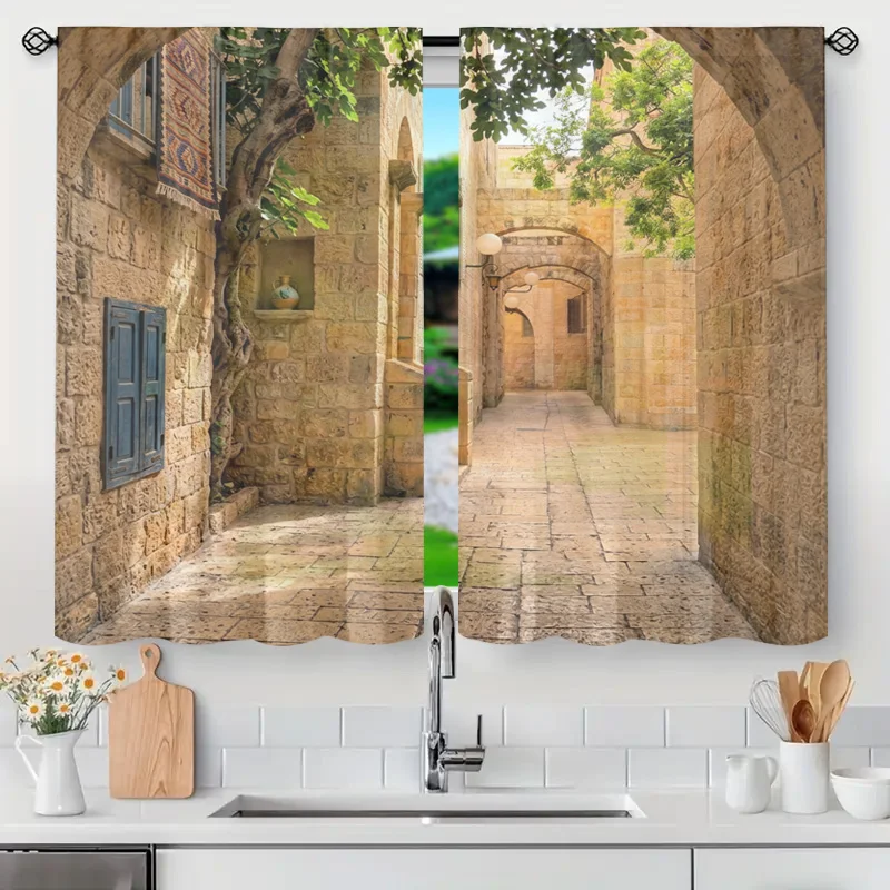 Boho Moroccan Mediterranean Archway Passage Curtain Vintage Passage Stone Wall Sunlight Window Drapery Home Decor Filter