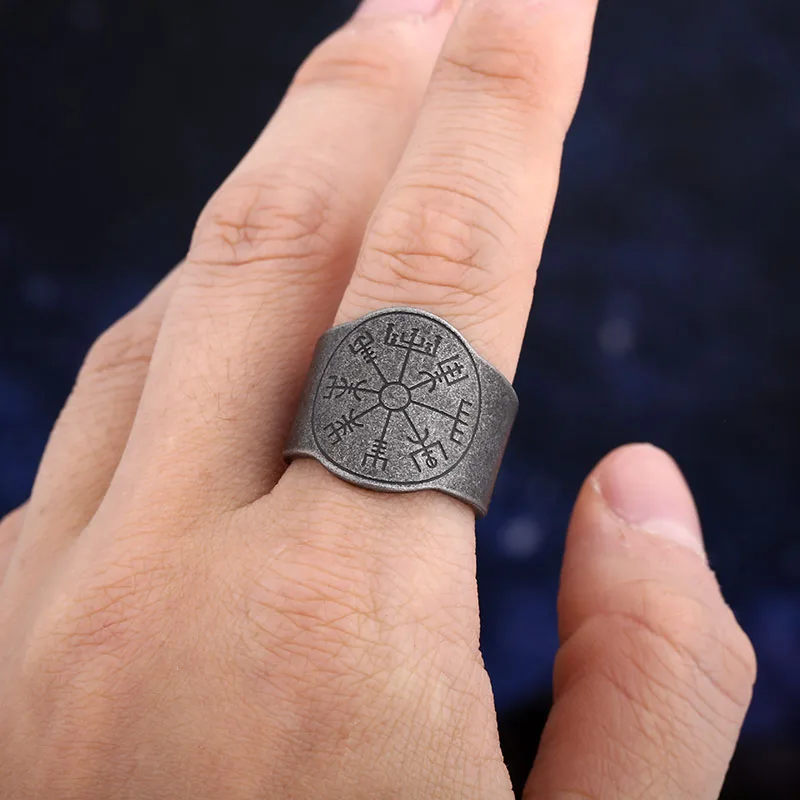 2024 New 316L Stainless Steel Viking Runes Odin Compass Ring For Man Women Party Gift Fashion Jewelry