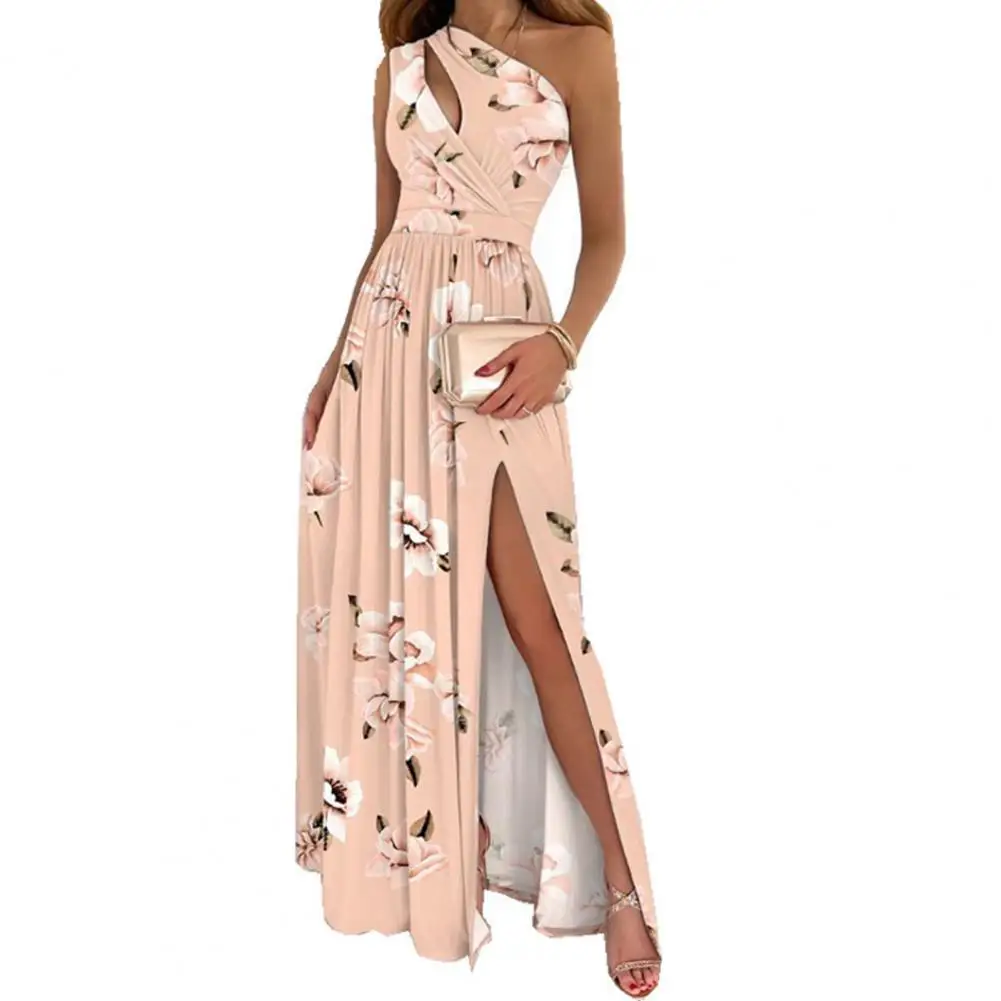 تنورة طويلة مثيرة بكتف واحد ، فستان متدرج أنيق ، فتحة عالية ، تنورة حفلة مفرغة ، فستان مجوف ، فستان غير متماثل ، صيف ،