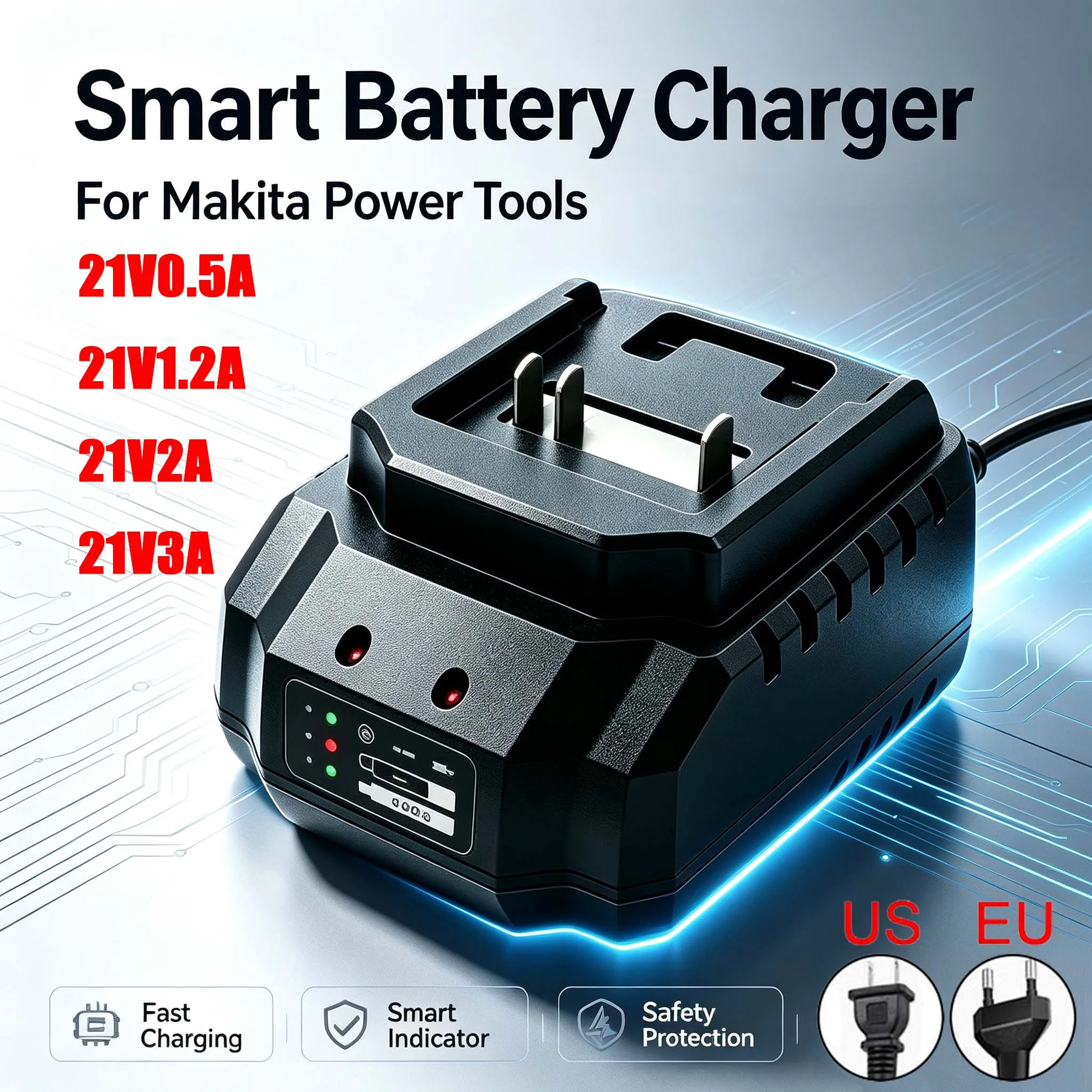 US/EU Plug Li-ion Battery Charger Quick Charge 18V 21V Power Tools Portable Charger for Makita BL1415 BL1815 BL1830 BL1850
