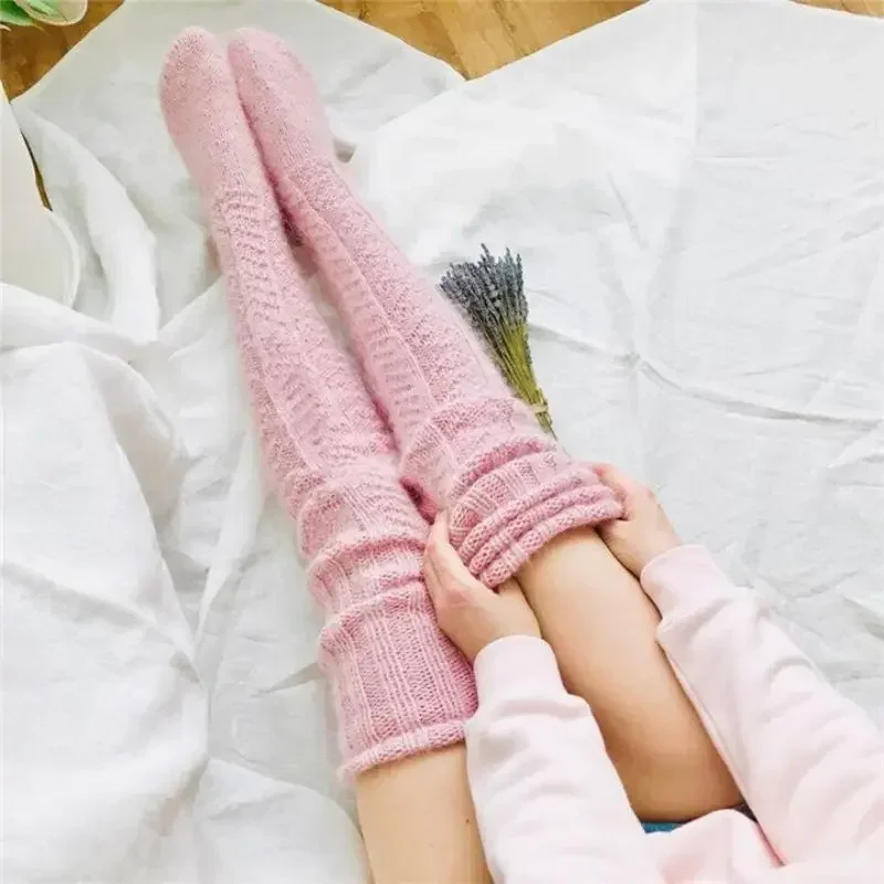 Winter Warm Over Knee Leg Warmers Women\'s Twist Long Knee-high Stacked Socks Fashion Knitted Wool Sock Long Over The Knee Socks