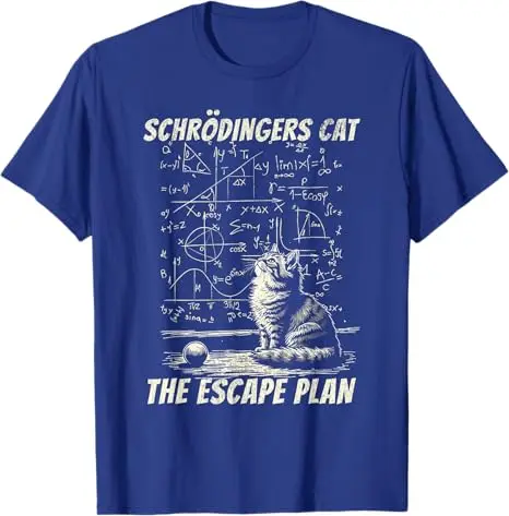 Funny Schrödinger's Cat Escape Plan Science Cotton T-Shirt Cute Intellect Seamlessly Graphic Kitty Saying Tee Novelty Gift Y2k