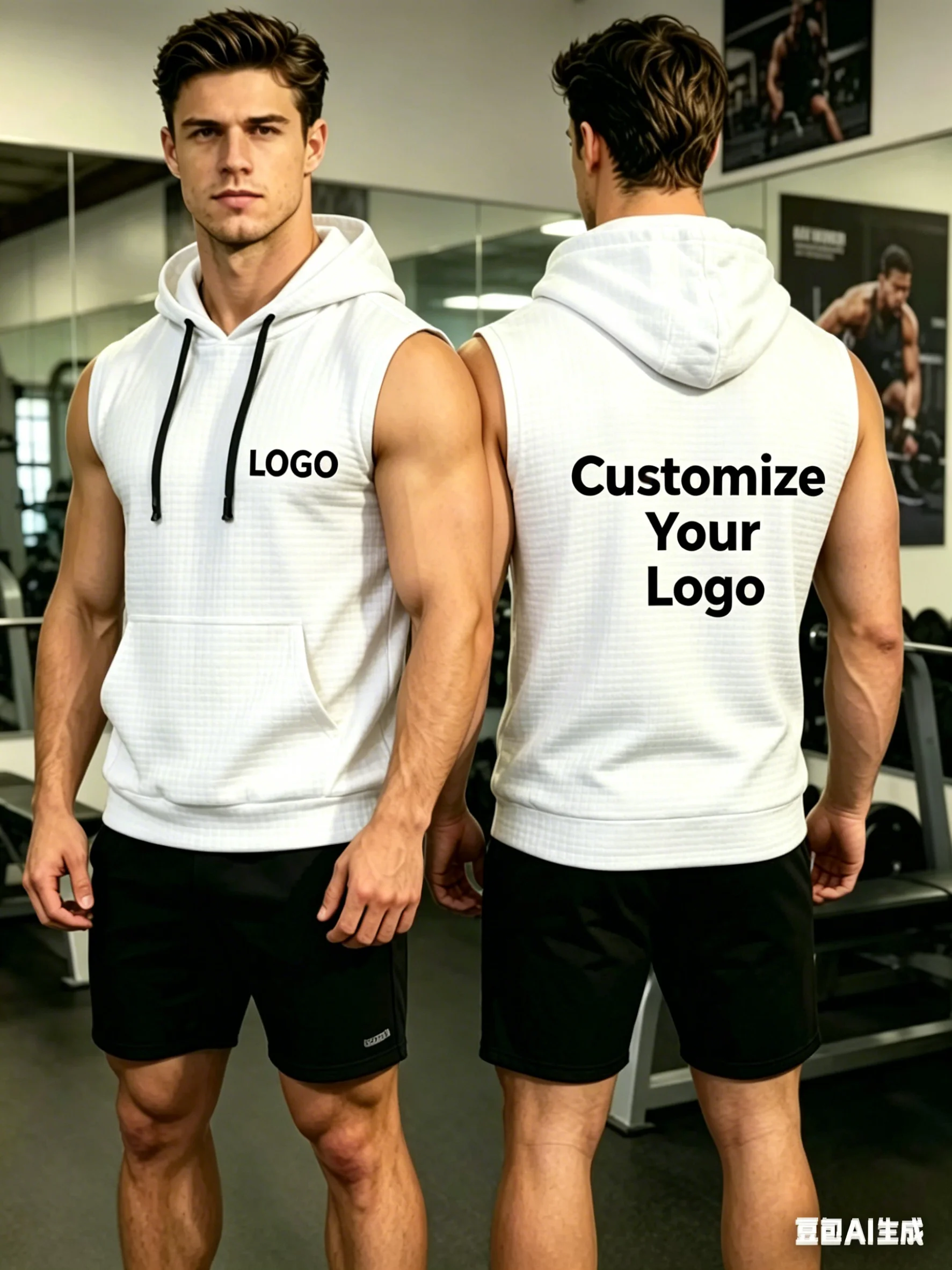 Personalized LOGO Customized Men's Sleeveless Hoodie Fashion Casual Hoodie Fitness T-shirt Sports Shirt Vest Gym