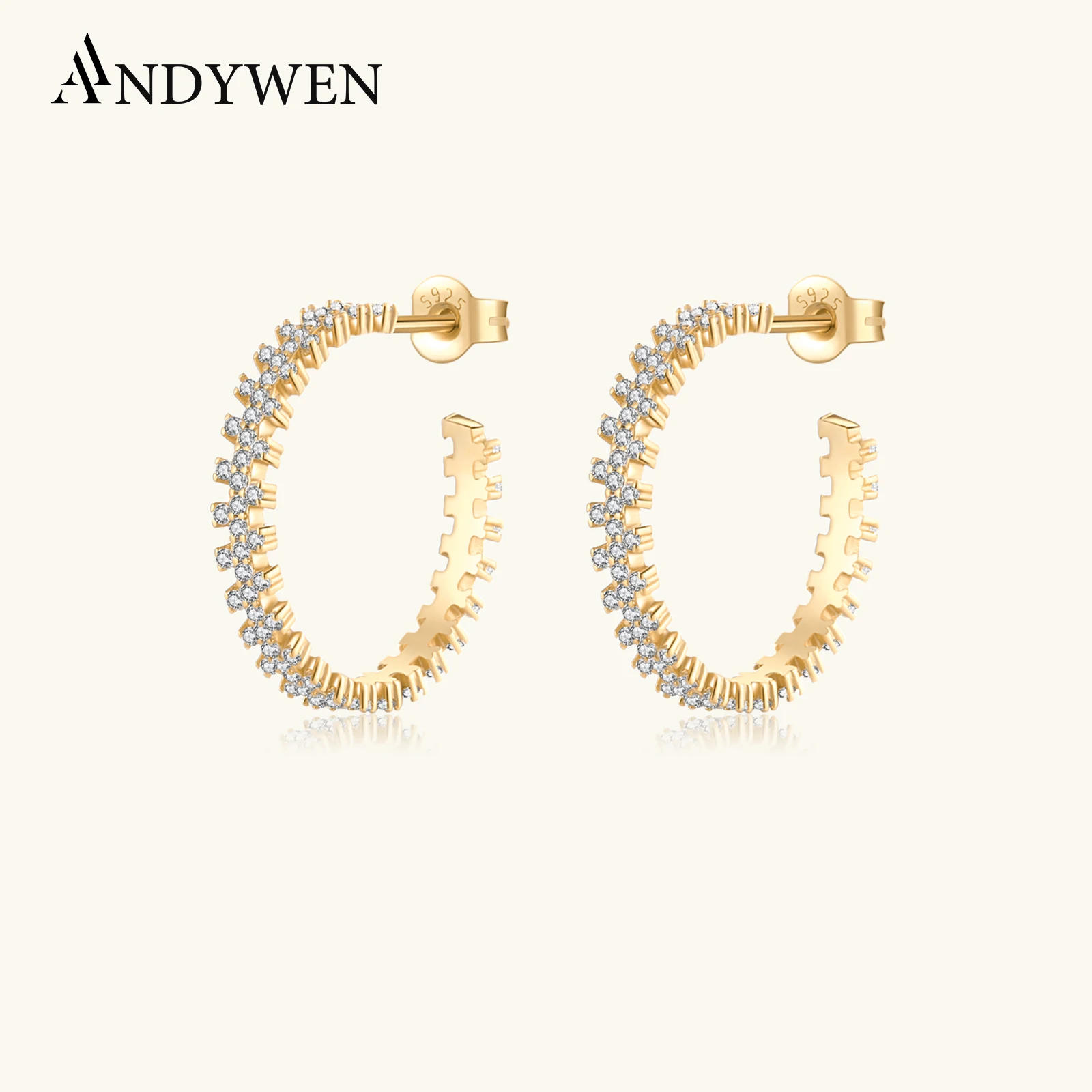 

ANDYWEN 925 Sterling Silver Gold Zircon CZ Luxury Big Hoops Clips Pendientes Round Circle 2022 Winter Women Wedding Jewelry