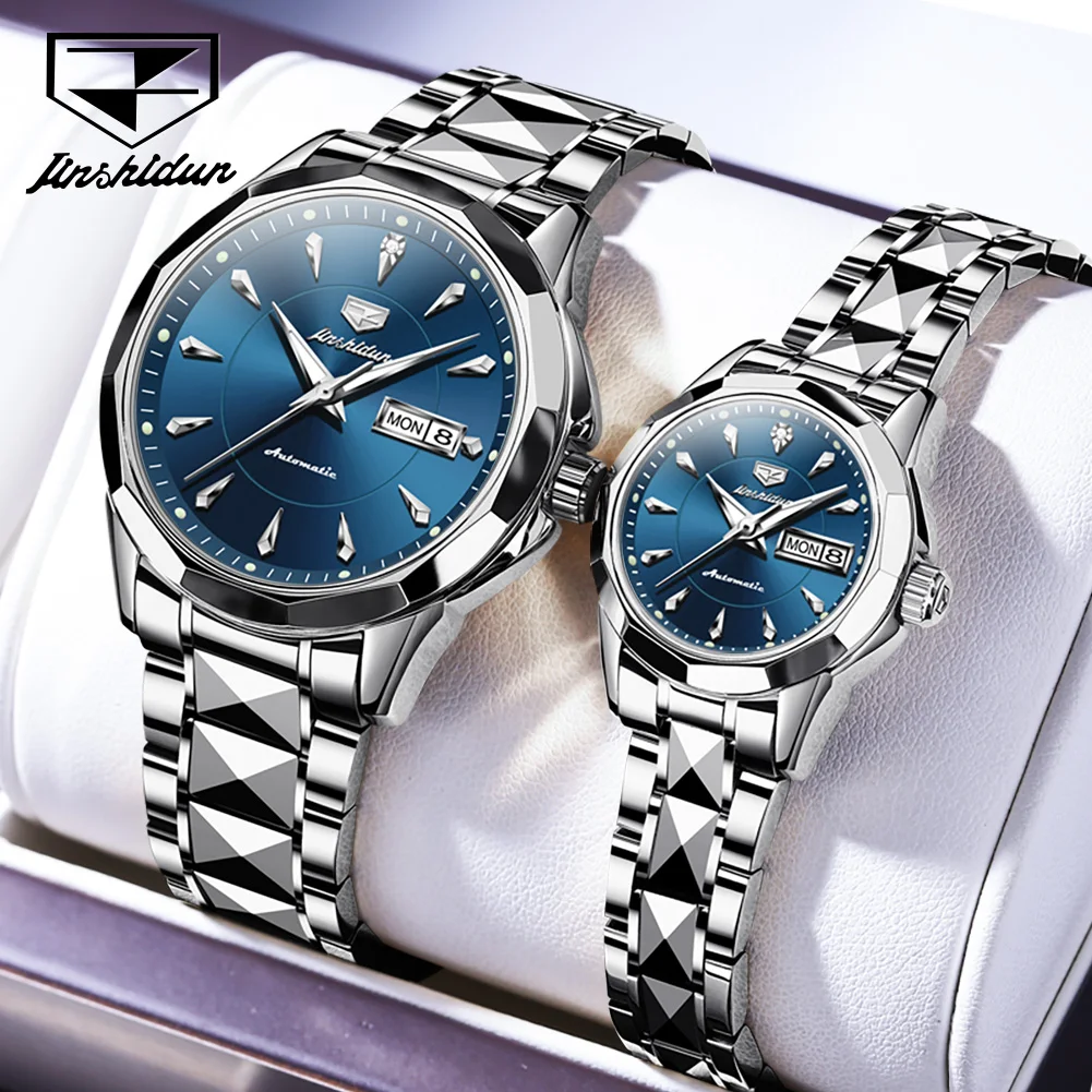 JSDUN Top Romantic Couple Watch Tungsten Steel Strip Imported Movement Imported Movement  Automatic Mechanical Watch for Lovers