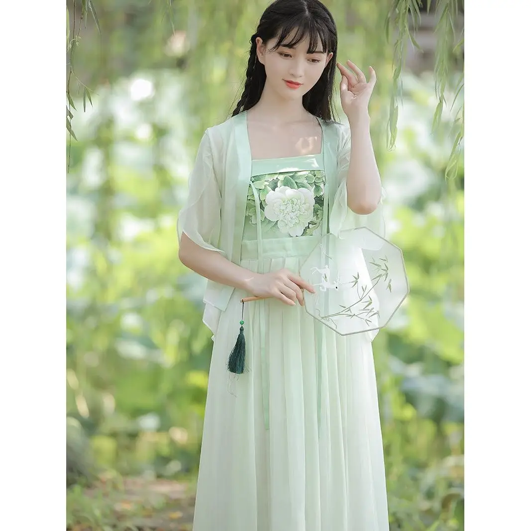 

2024 summer new chinese style women's daily summer improved chiffon folk dance faity hanfu dress casual daily hanfu dress a65