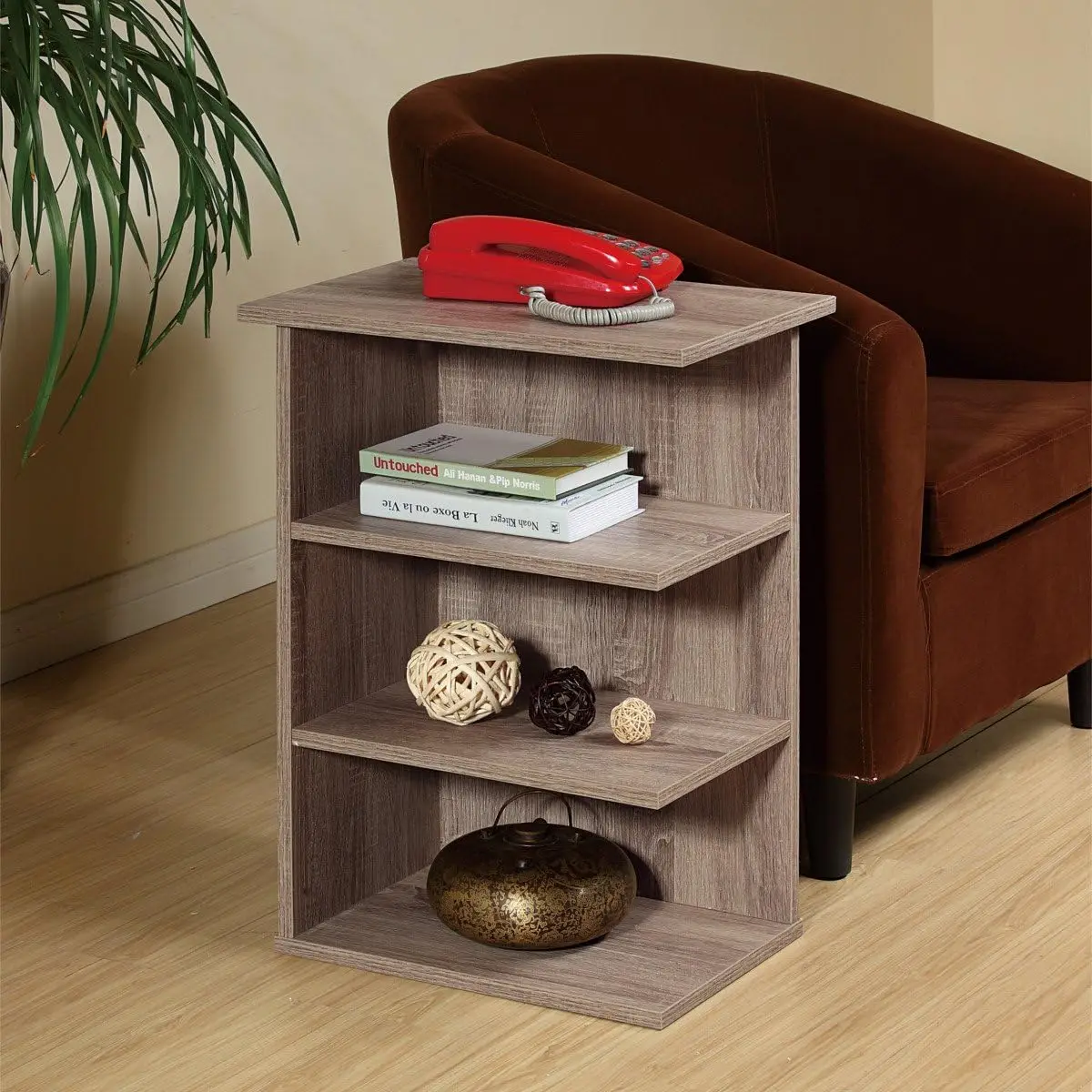 Magazine Rack Chairside End Table Rustic Grey Oak - Set Newspapers, Coffee, or Books on This Classic Design; Perfect for