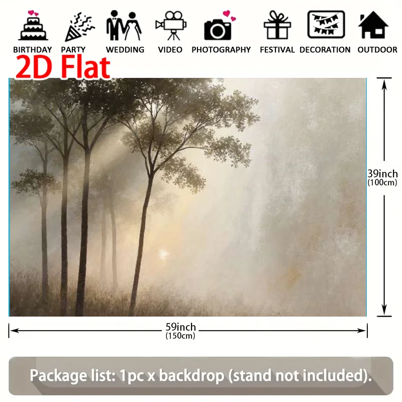 Atmospheric Forest Scene Wall Hanging Art - Misty Sunlight Through Tall Trees for Living Room Decor