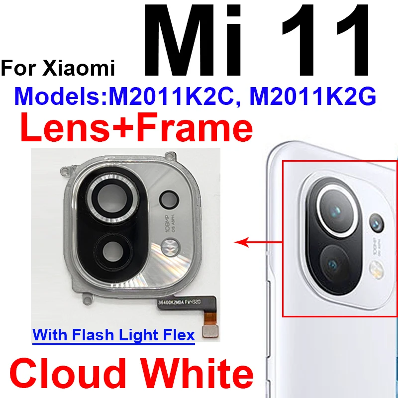 Rear Camera Lens Glass Cover Frame For Xiaomi Mi 11 Back Camera Lens Frame Holder with Flashlight Flex Cable Replacement Parts