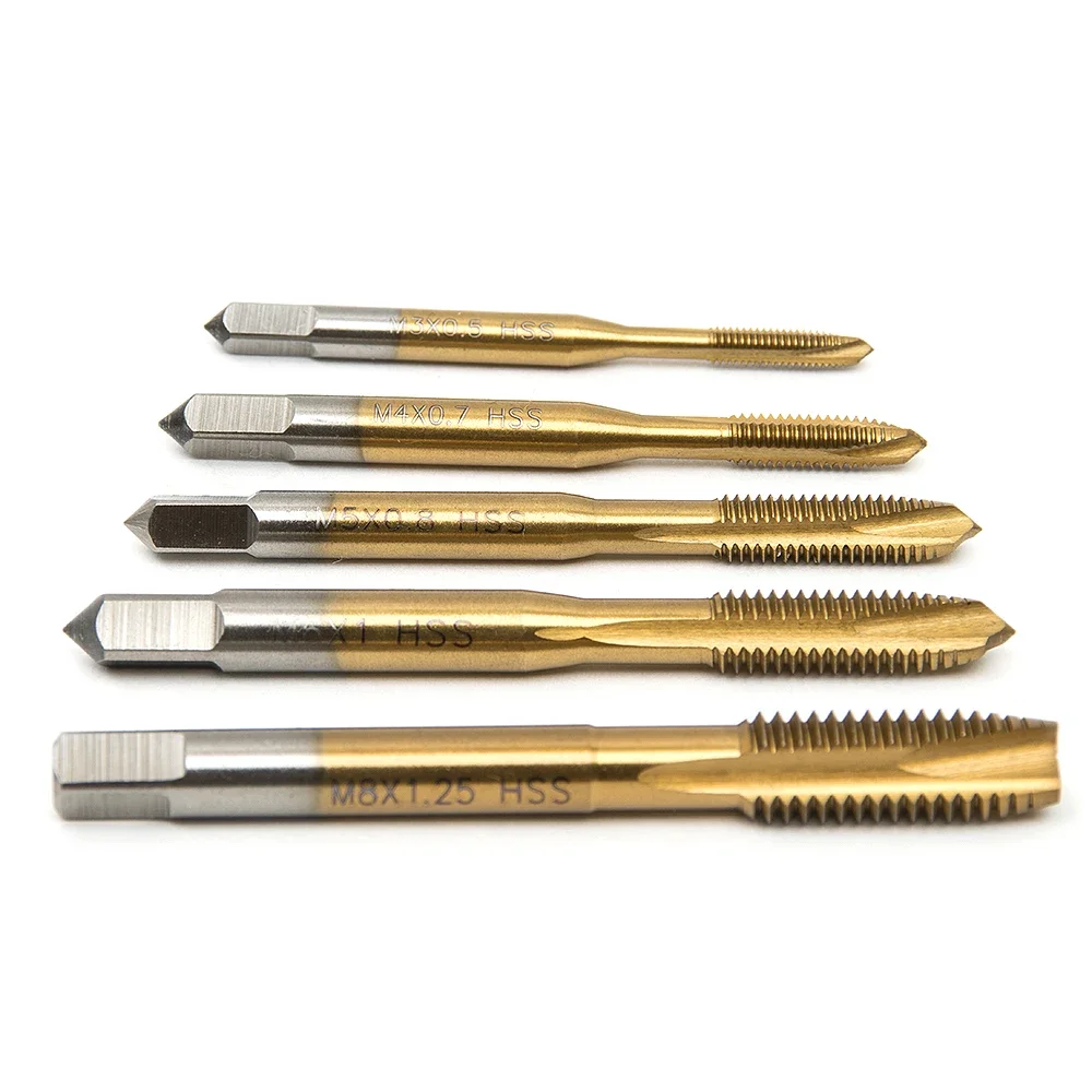 HOT ! HSS Titanium Machine Right Hand Tap Drill 3 Flute M3 M4 M5 M6 M8 Spiral Point Thread Plug Handle Taps Die Set