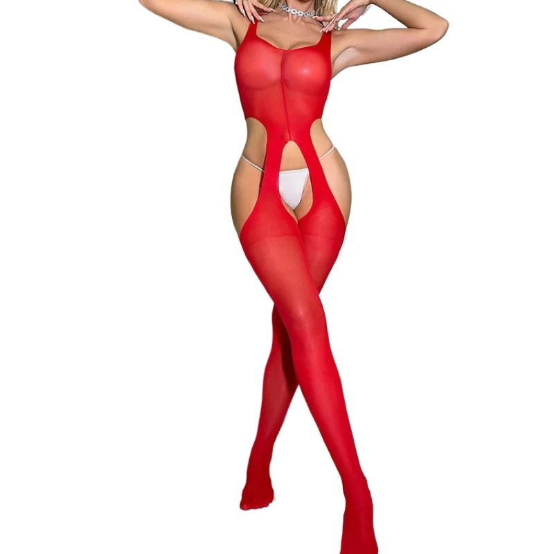 Women Sexy Mesh Jumpsuit Crotchless See Through Lingerie Hollow Full Bodystockings Transparent Underwear Nightgown Tights
