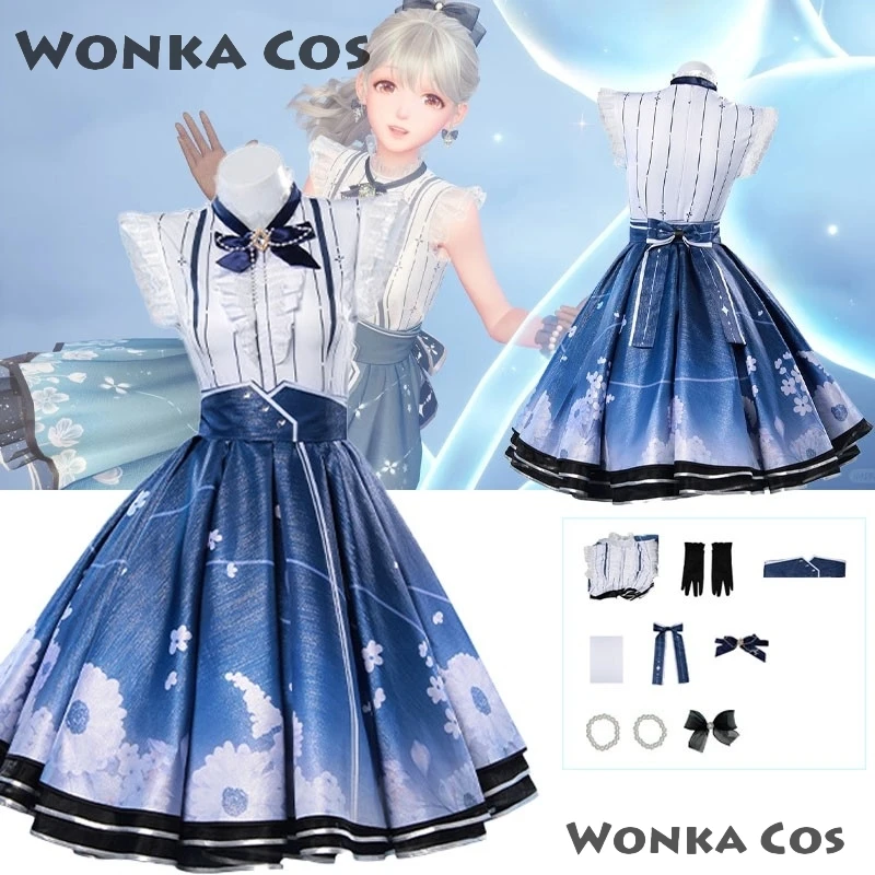 

Infinity Nikki Cosplay Costume Wig Lolita Skirt Blue Dress Set Women Kawaii Girls Sweet Outfit Halloween Game Shiny Bubbles