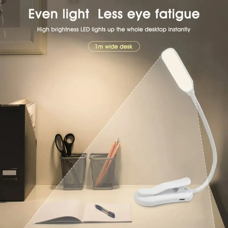 Мини-светильник для чтения Book Light с 7 светодиодами, перезаряжаемый, 3 уровня яркости (теплый, холодный, белый), гибкий, с креплением-клипсой, для чтения в постели