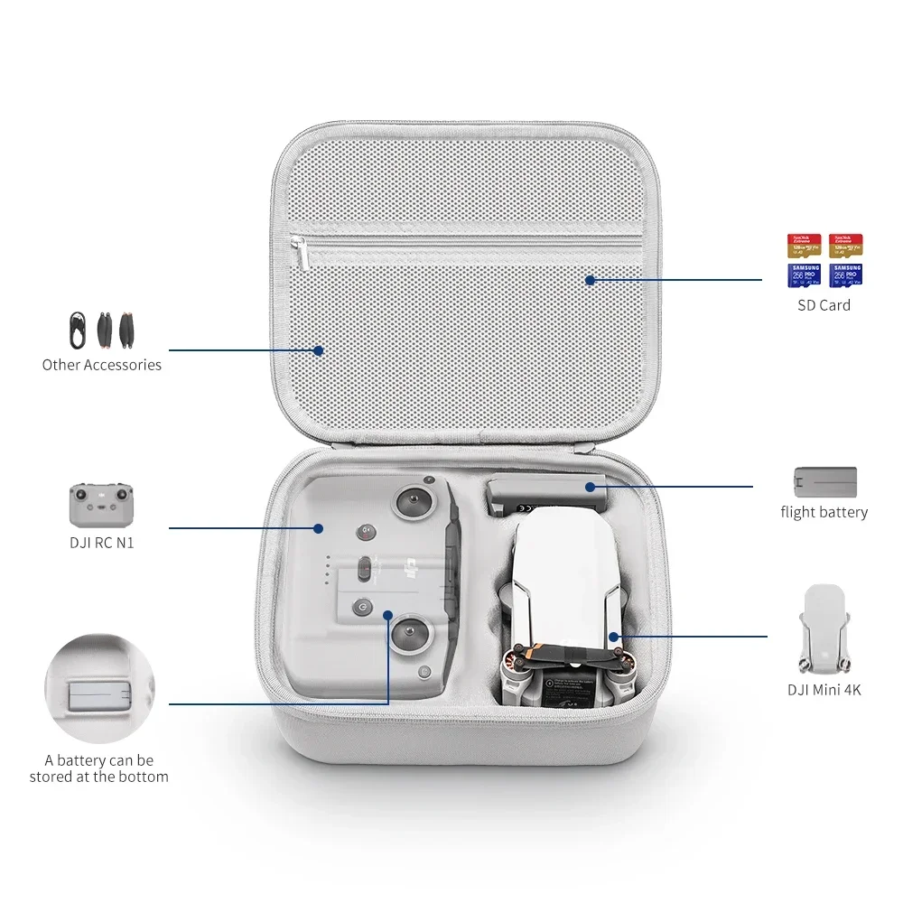 حقيبة حمل واقية من الجلد الصناعي مقاومة للسقوط من XFJI ، حقيبة تخزين ، حقيبة يد لـ DJI Mini 4K ، ملحقات تحكم لطائرتين بدون طيار