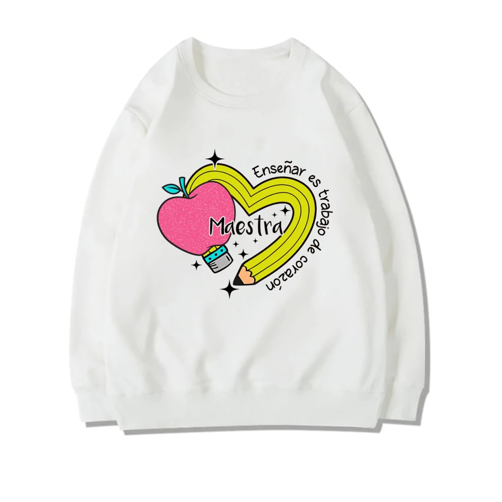 Casual Pencil&MAESTRA Print Teachers Girl Sweatshirt Casual Long Sleeve Women T-shirts Round Neck Hoodie Fashion Teacher Clothes