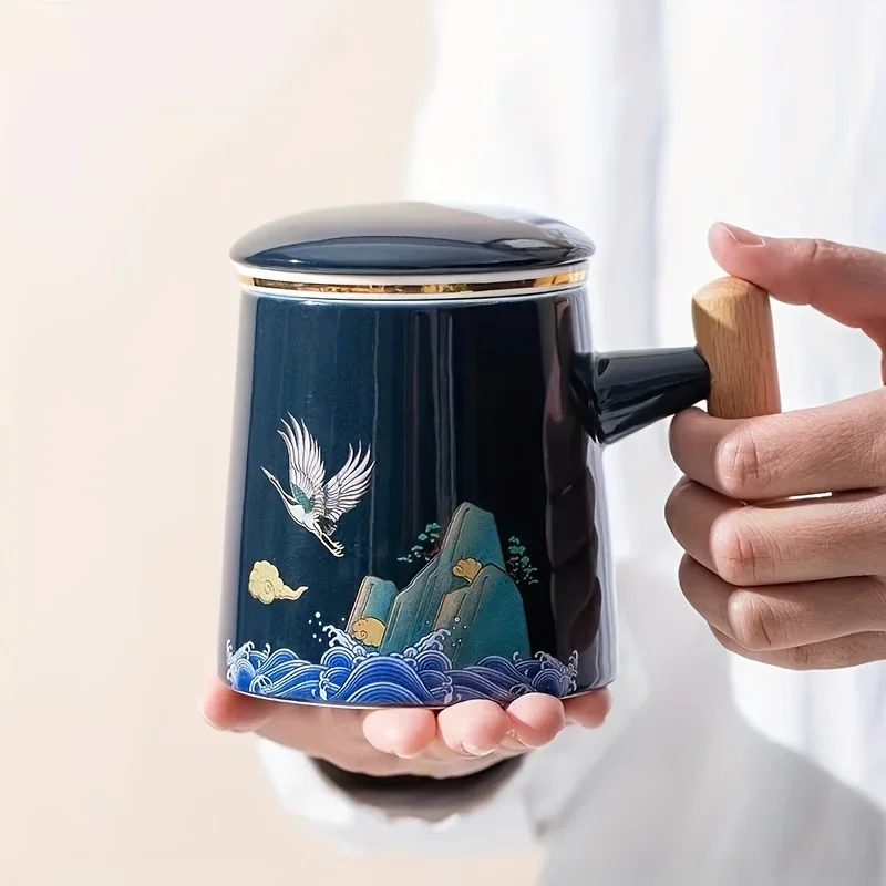 

Chinese Style Tea Mug With Infuser And Lid Ceramic Tea Cup With Wooden Handle Summer Winter Drinkware Gifts