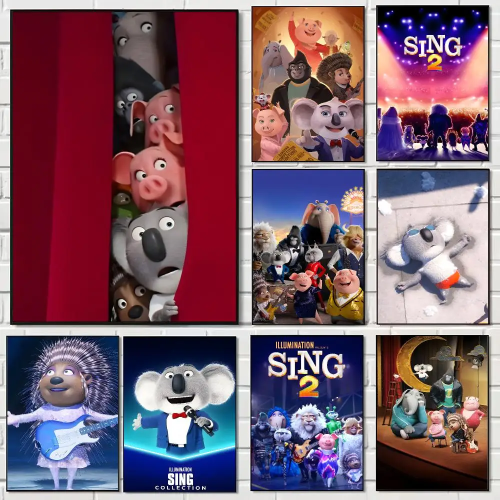 Cartoon Movie S-Sing Poster Pegatina artistica HD autoadhesiva impermeable para salon dormitorio