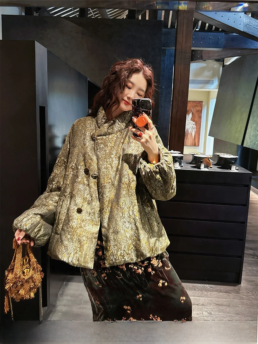 

Новая женская зимняя пуховая куртка Sanji Bla Flower в китайском национальном стиле, модная верхняя одежда для повседневной носки