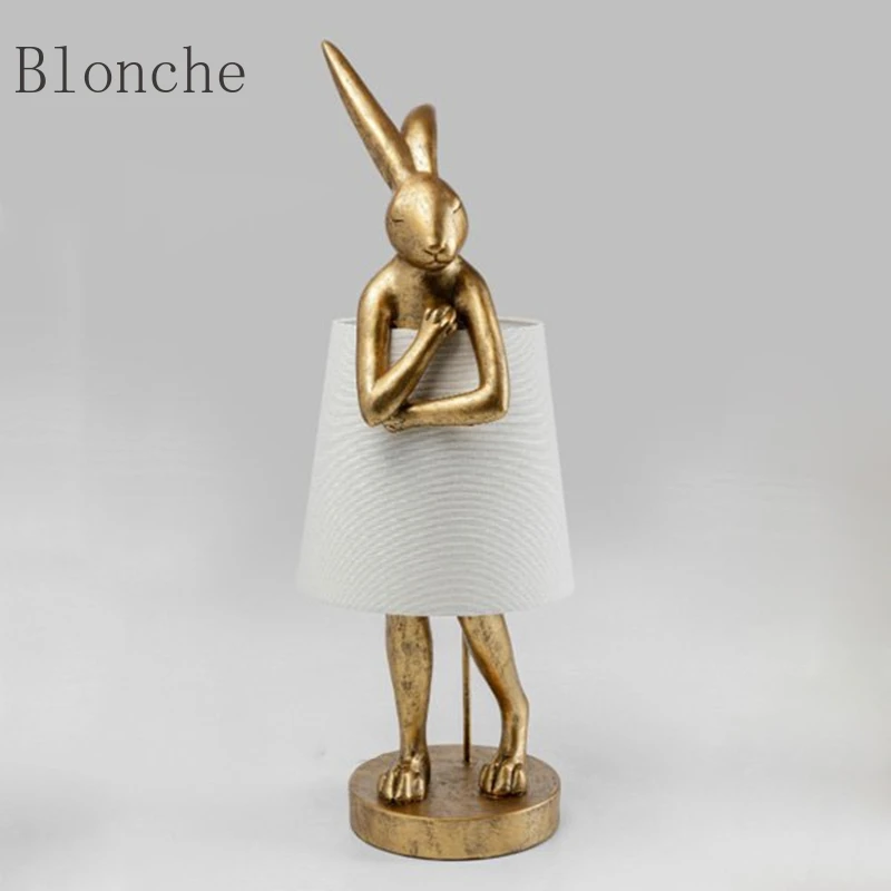 

Resin Rabbit Scarf Table Lamp Modern Kare Design Desk Lamps for Living Room Bedroom Bedside Lamp Home Decor Led Light Fixtures