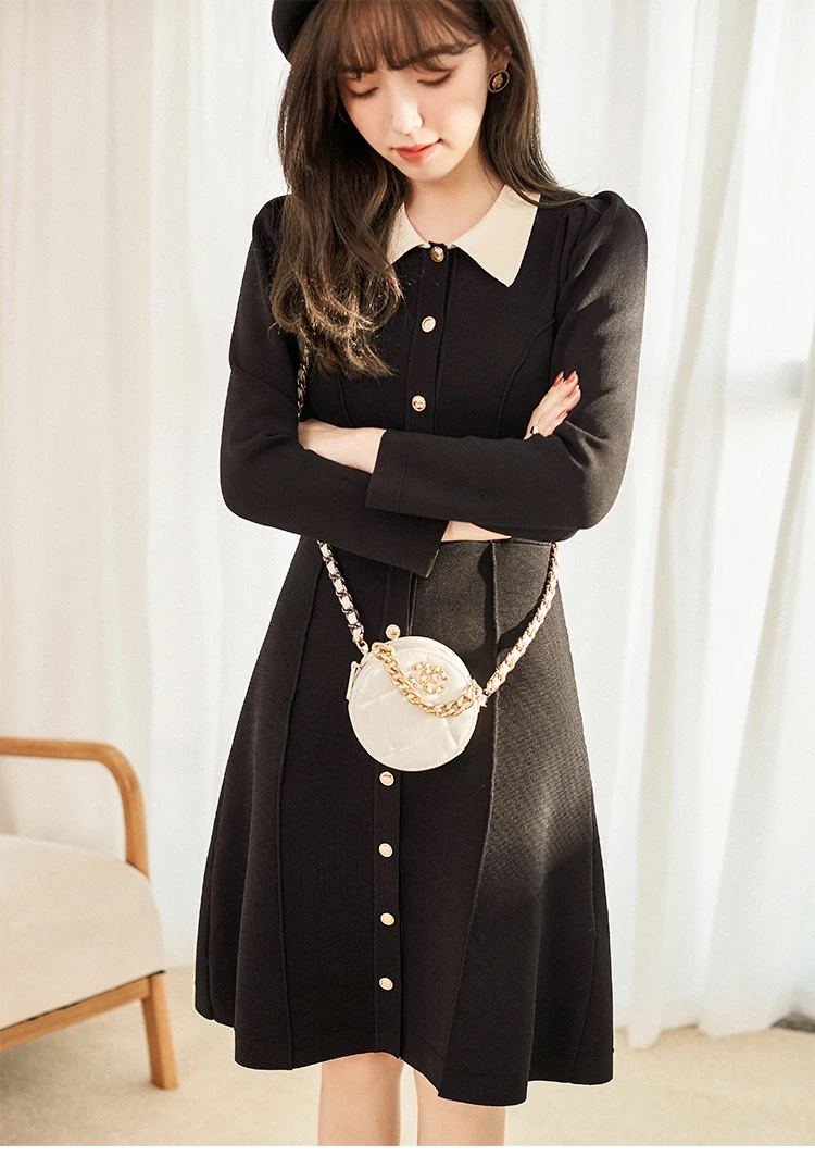 

Soft Cozy Knitted Dr Girl's Sensation Color Blo Collar Bla White Casual Faion Commute Sle A-Line Midi Skirt