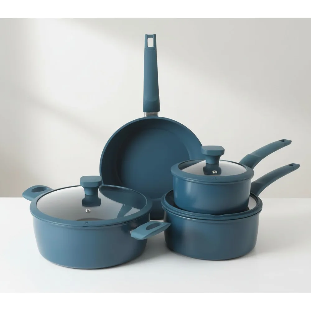 

7-Piece PFA-Free Ceramic Nonstick Cookware Set - Blue Pots & Pans with Glass Lids for Home Chefs
