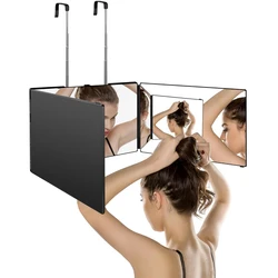 360 Trifold Mirror Portable with Height Adjustable Telescoping Hooks Ideal for Self Hair Cutting Makeup Essential Fordable