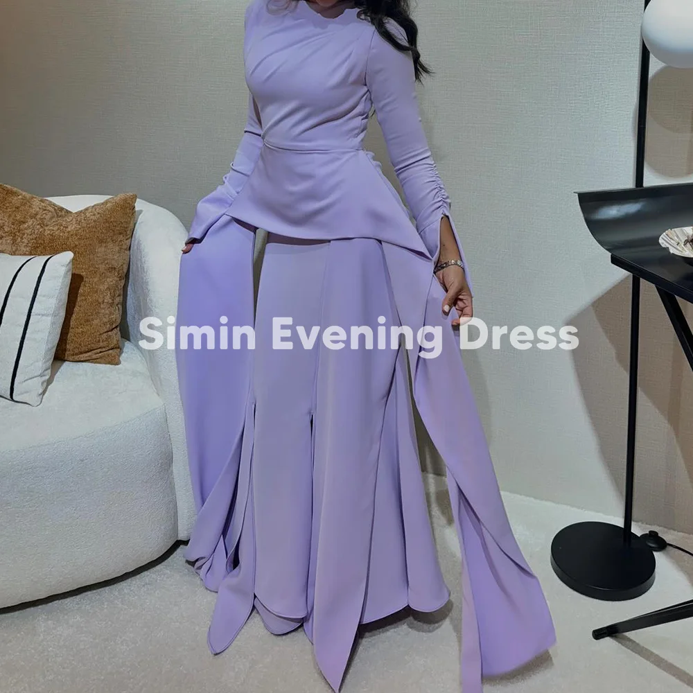 

Simin Crepe Crew Mermaid Floor Length Peplum Split Sauid Evening Dresses With Long Sleeve Formal Prom Dresses For Women 2025