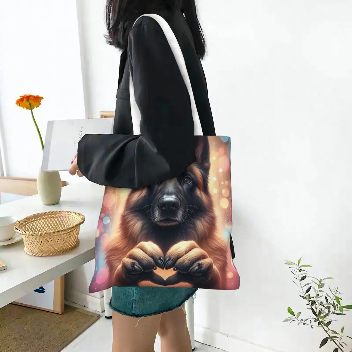 German Shepherd When You Dog Shopping Bags Canvas The Tote Bag Folding for Girls Shoulder Tote Travel Handbag